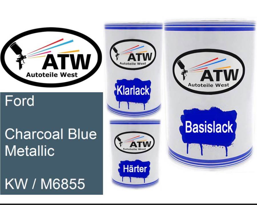 Ford, Charcoal Blue Metallic, KW / M6855: 500ml Lackdose + 500ml Klarlack + 250ml Härter - Set, von ATW Autoteile West.